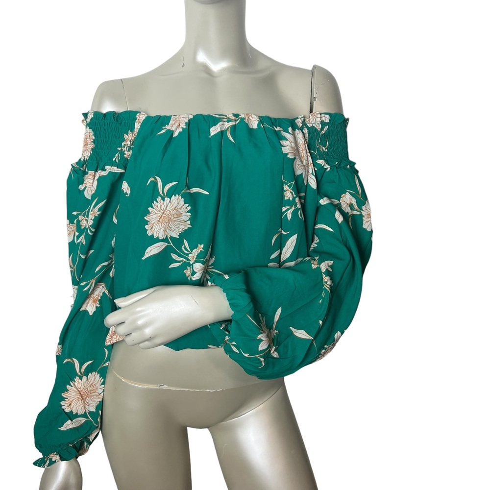 Current Air brand Teal and White Floral 3/4 Sleeve Top - Picture 10 of 10